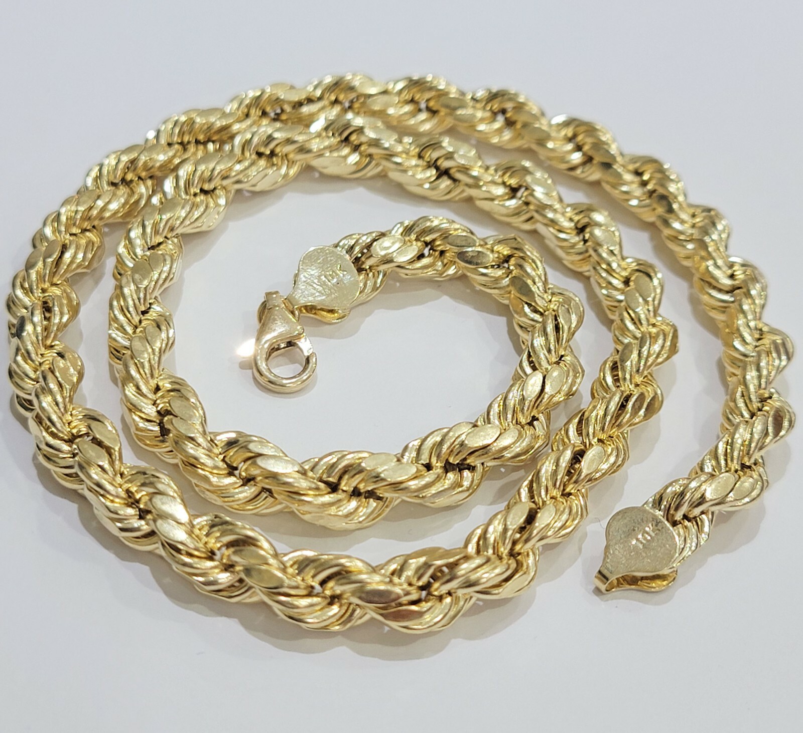 Real 10k Yellow Gold Rope Necklace 8mm 24″ Inch Thick Chain diamond cut 10KT