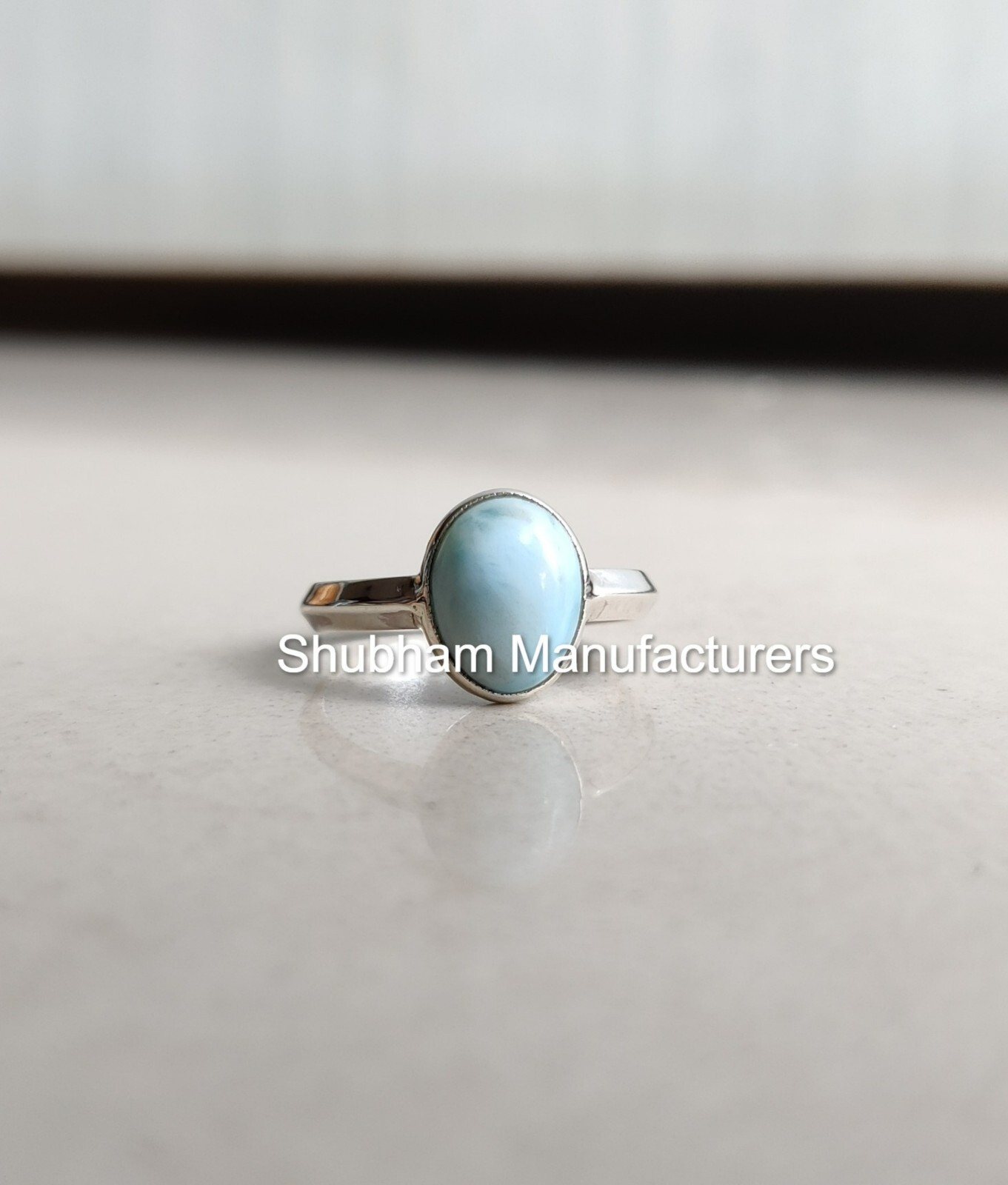 Natural Larimar Gemstone Ring Knife Edge Silver Minimalist Birthstone Jewelry