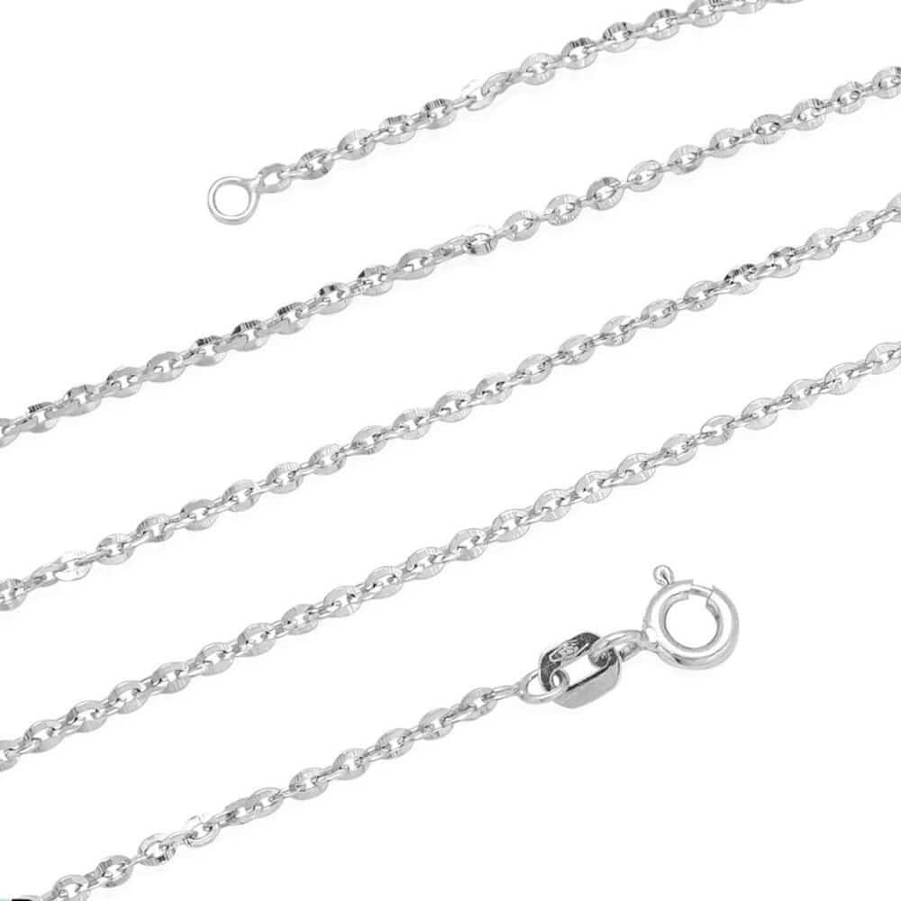 14K White Gold 1.6mm Flat Cable Diamond-Cut Chain (Solid Links) 16″-20″
