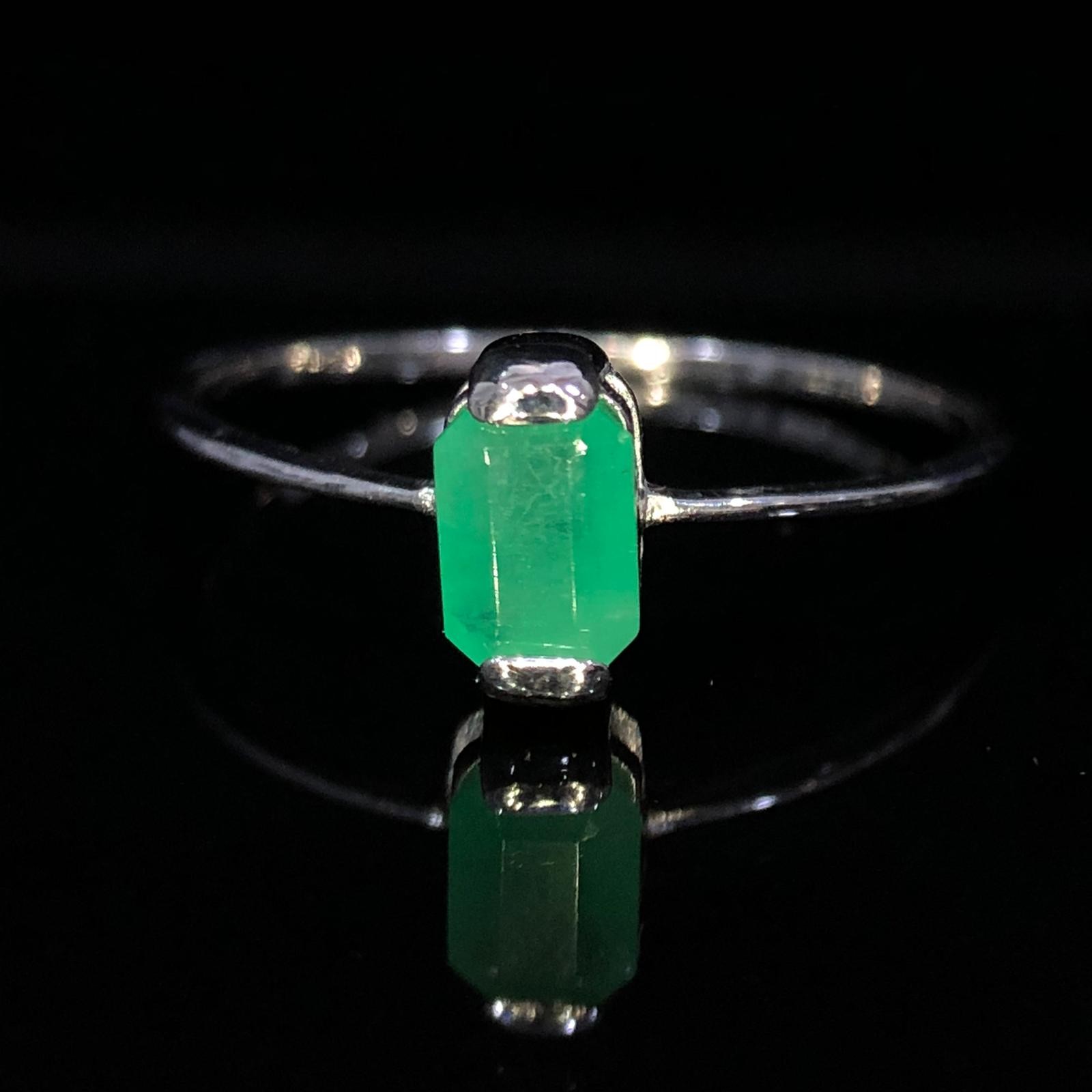 925 Sterling Silver Natural Emerald Ring Octagon Top Rich Green Size 8