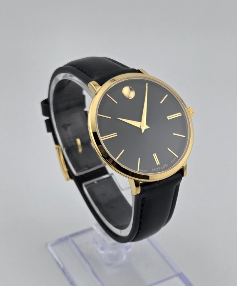 Movado Ultra Slim 0607091 Leather Strap Black Dial Women’s Watch NEW ⌚