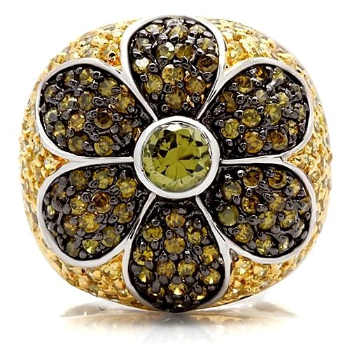 Women’s Flower Cocktail Ring, Multicolor CZ, Rhodium, 14K Gold & Ruthenium Pl…