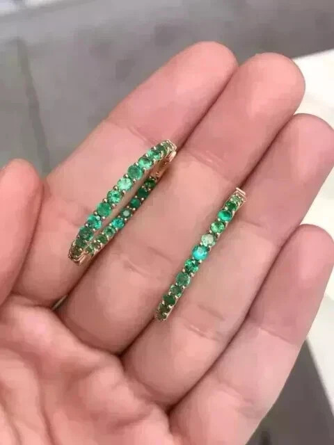 3Ct Round Cut Lab Created Green Emerald Hoop Earrings In 14K Yellow Gold Plated