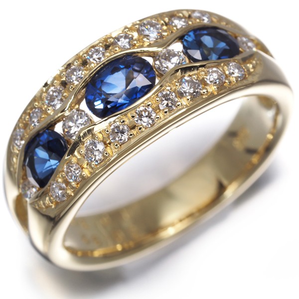 Sapphire 0.82ct Diamond 0.30ct Oval Cut Ring 18K 750 Yellow Gold