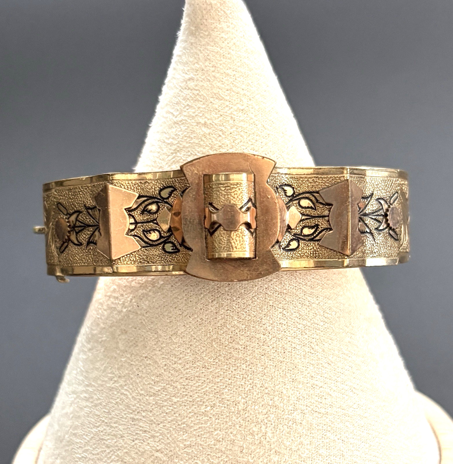 Antique Gold Filled Vic Etruscan Taille D’Epargne Black Enamel Bangle