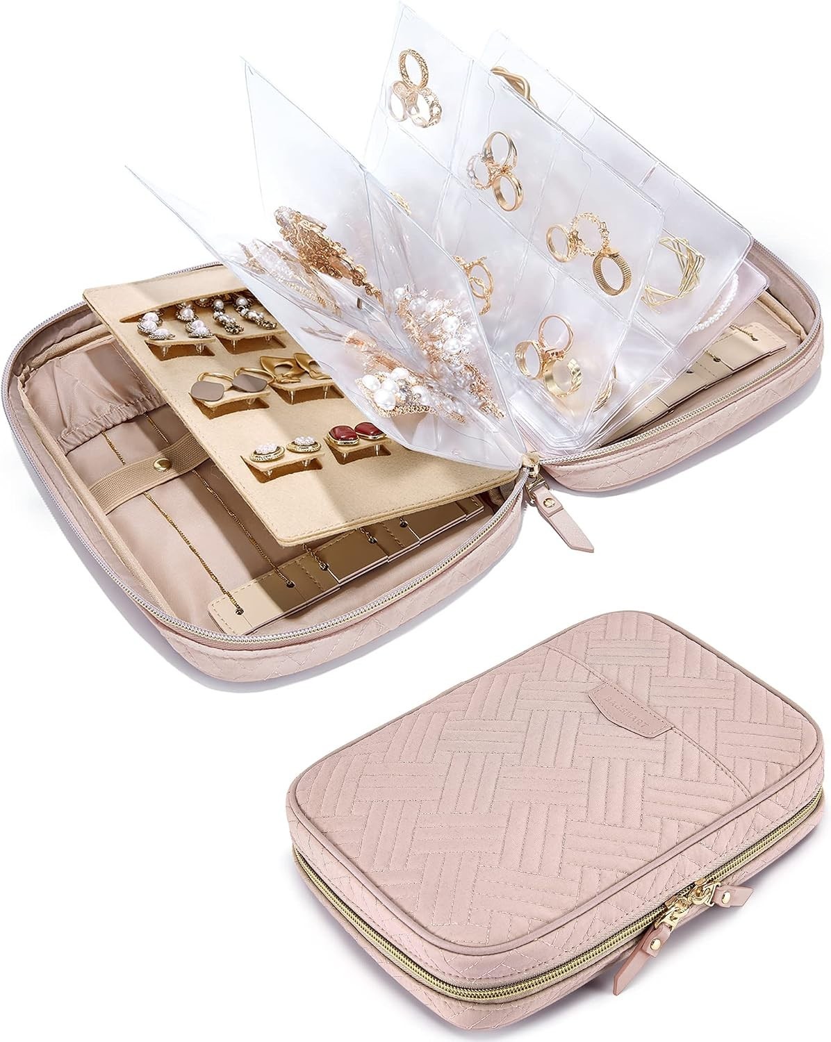 Portable Waterproof Jewelry Organizer – Pink Ring Binder for Travel & Home Use