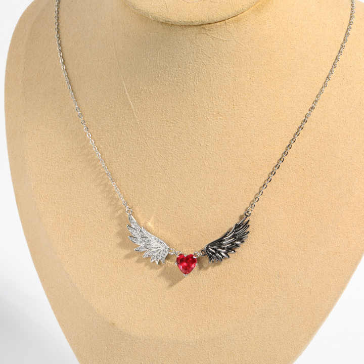 Heart Wings Necklace Jewelry Vintage Silvery Gothic Love Pendant