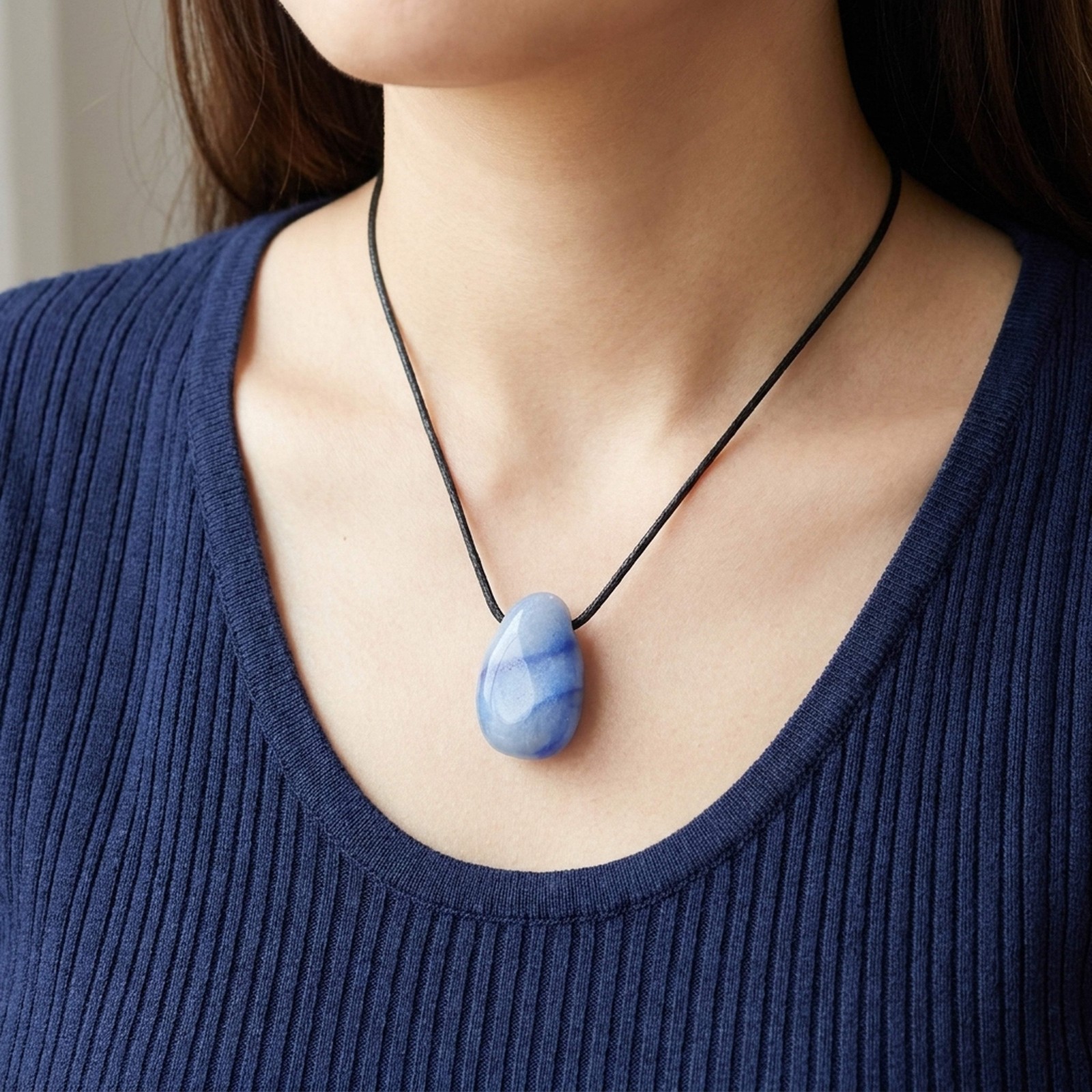 Blue Quartz Drop Pendant with Cotton Band Drilled | Gemstone Jewellery