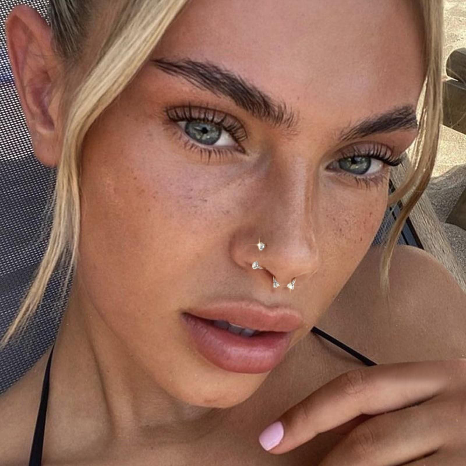 Titanium Horseshoe Nose Ring 20g 18g Gold Silver Double Gem Nose Rings Studs …