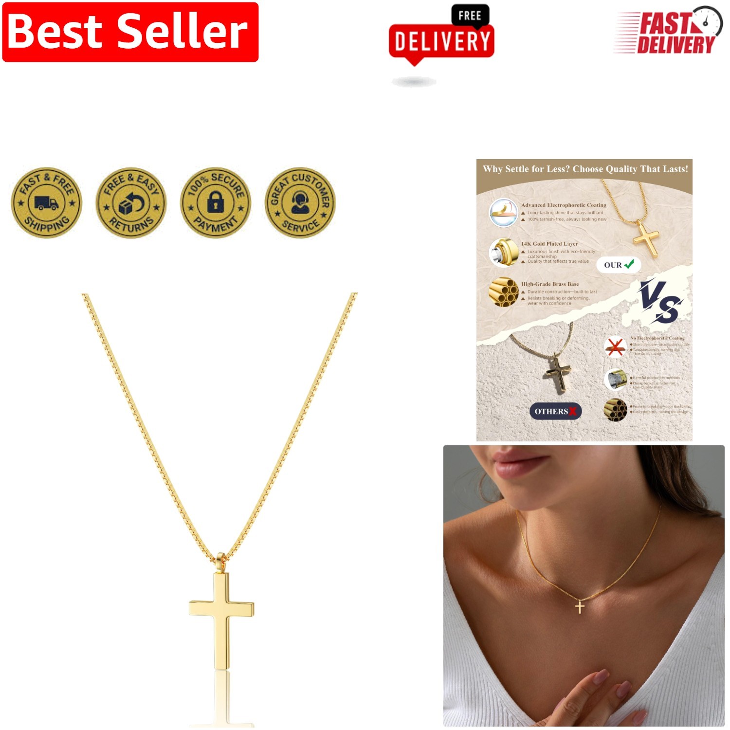 Dainty Adjustable Gold Cross Necklace for Women – Perfect Gift for Any Occasion