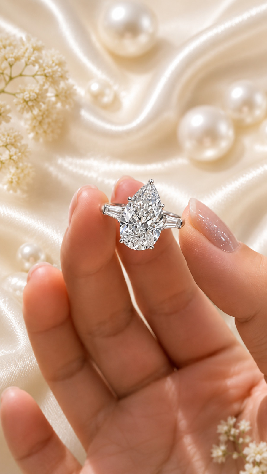 Sale ! 14k White Gold Diamond Engagement Ring IGI Lab Grown 5.80 Carat Pear Cut