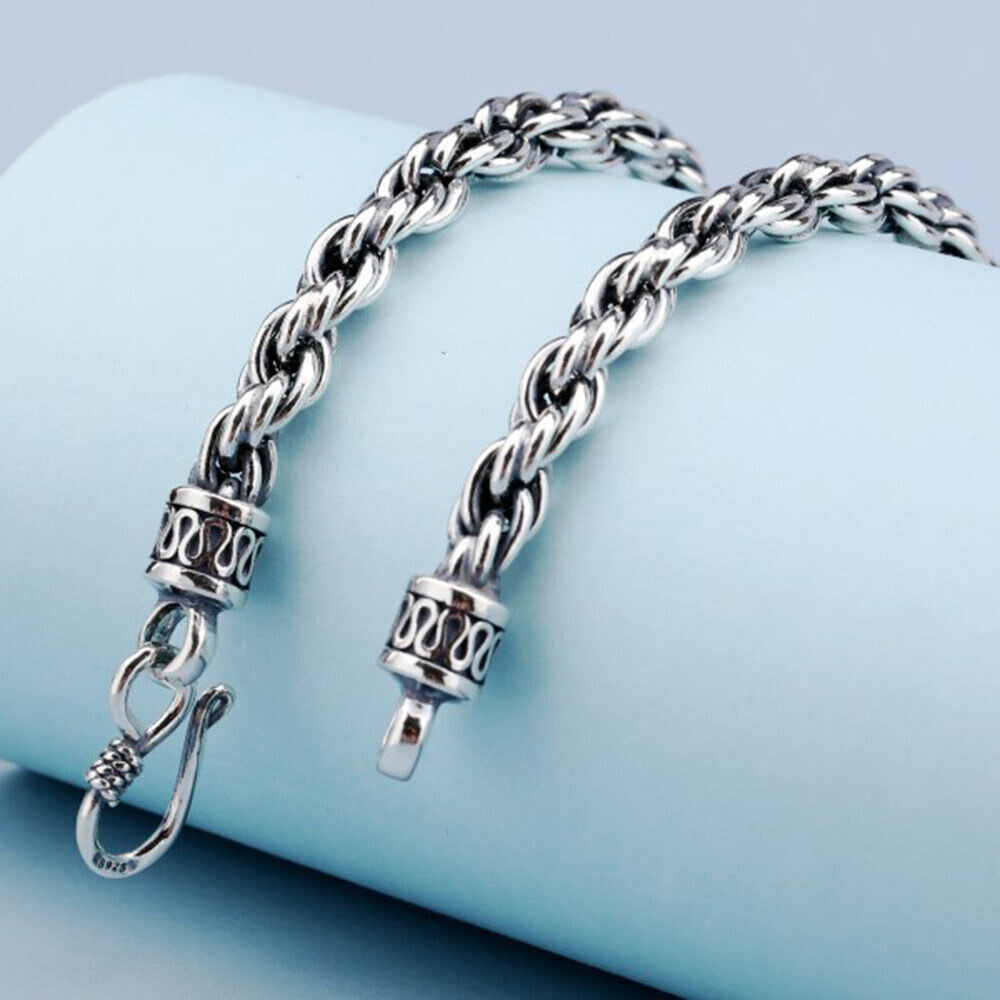 Pure S925 Sterling Silver 925 Chain 5mm 6mm 8mm Twist Rope Link Necklace 20-30in