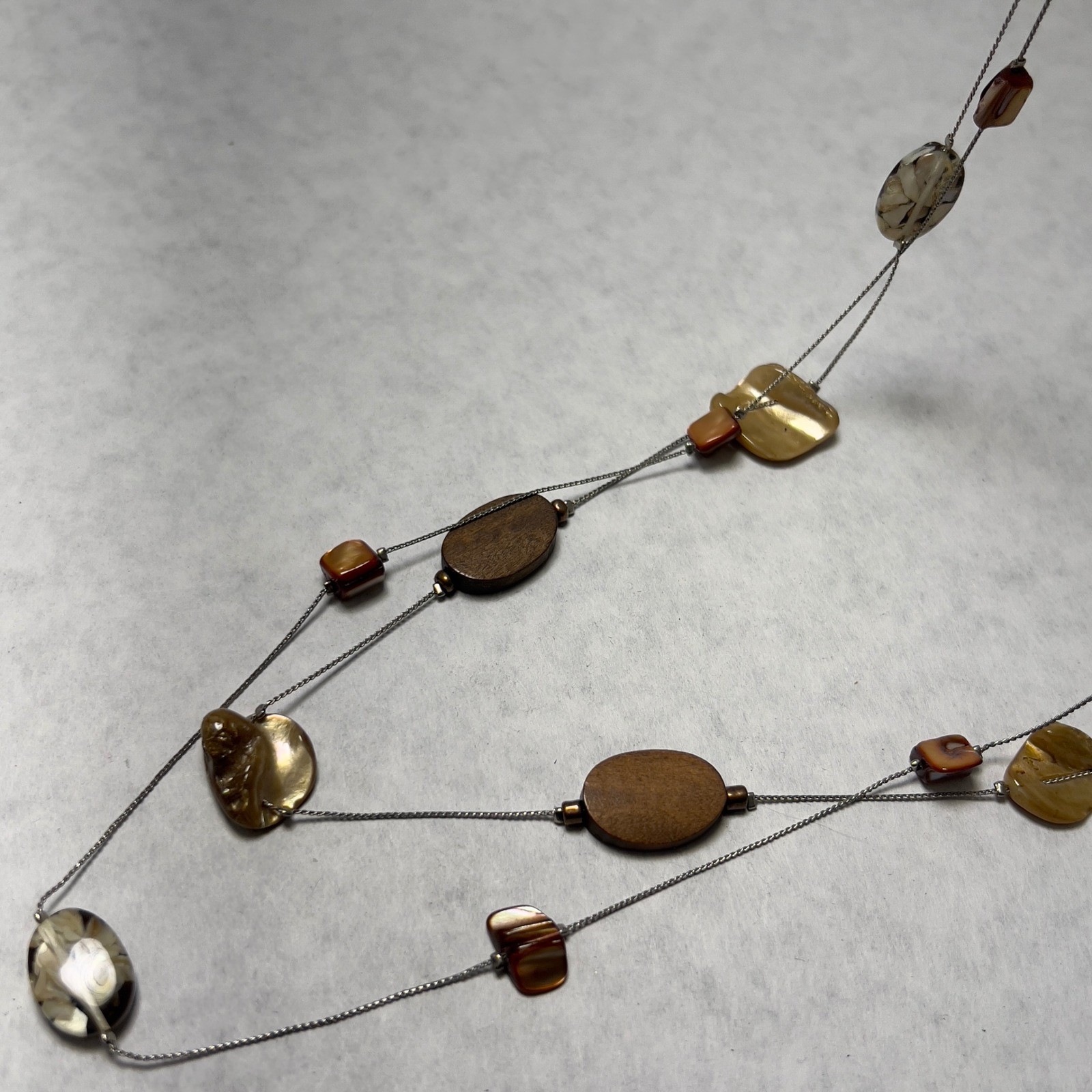 Elegant Mixed Media Beaded Necklace Silver Tone Long Layering Statement