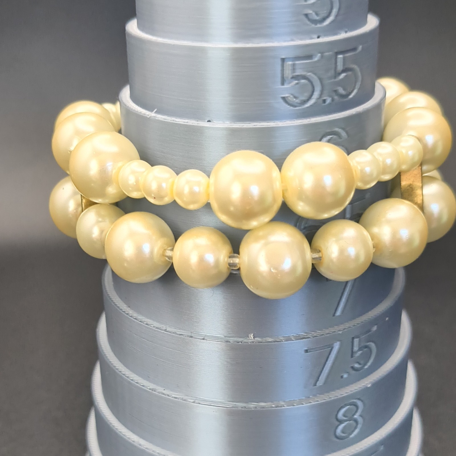 Cream Faux Pearl Double Strand Beaded Stretch Bracelet Slip-On Stackable