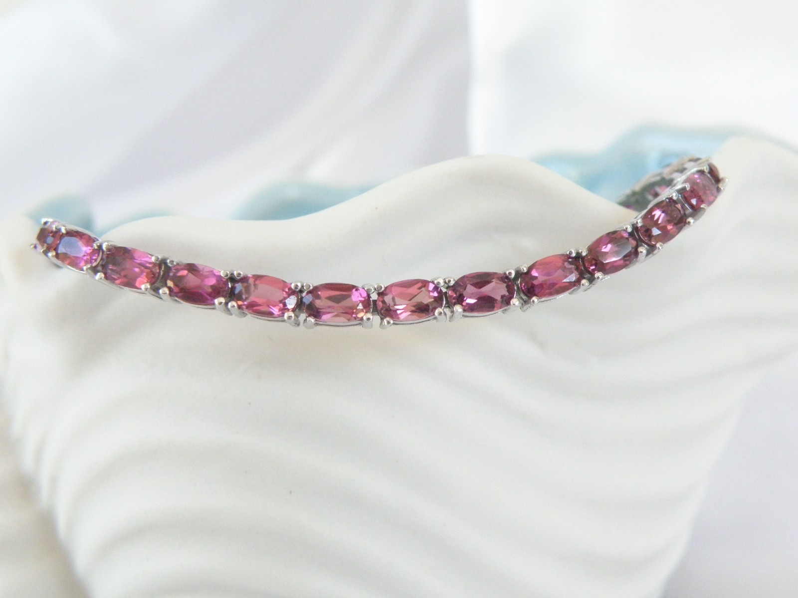 Sterling Silver 925 Rhodolite Pink Garnet Tennis Bracelet 8″