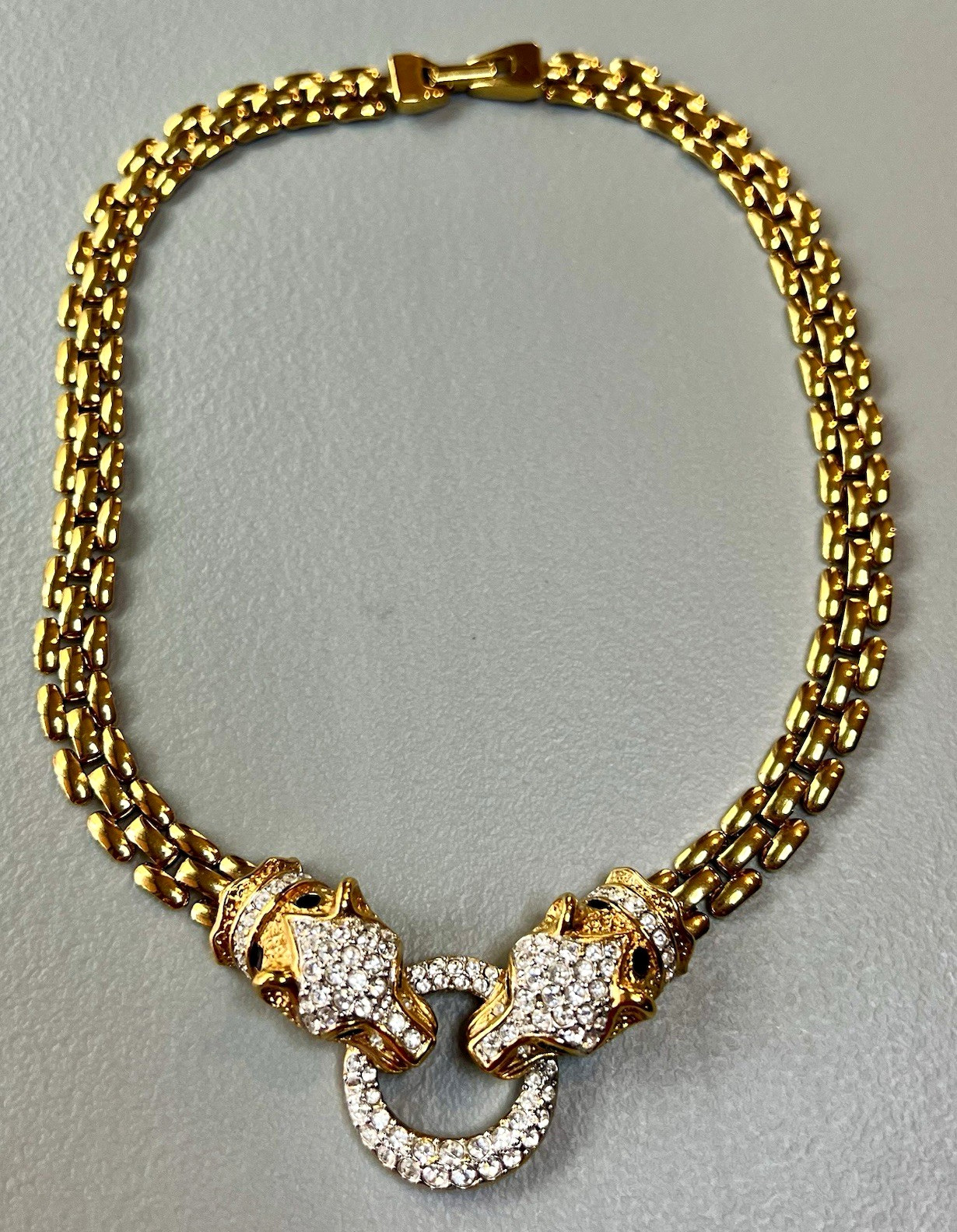 VTG Atwood & Sawyer iconic 80’s Double Headed Panther Swarovski necklace rare