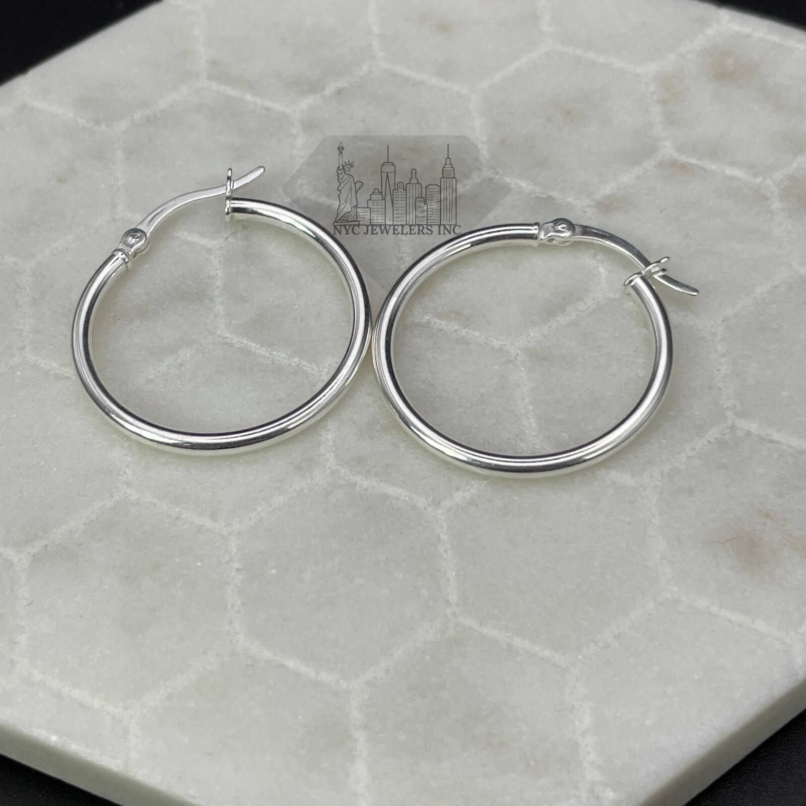 925 Sterling Silver 25MM Hoop Earrings Men Women 925 Silver Hoops