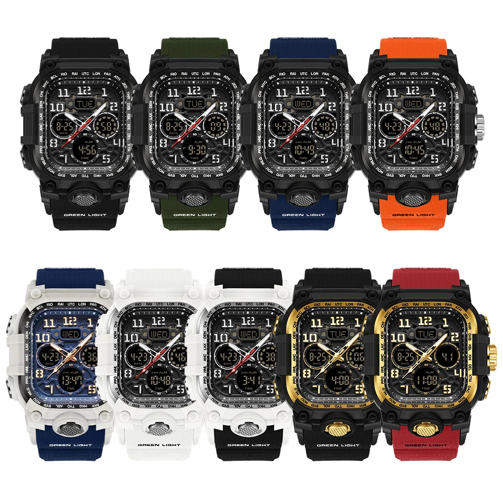 Men’S Outdoor Sport Wristwatch Big Dial Dual Display Luminous Waterproof TPU Ban