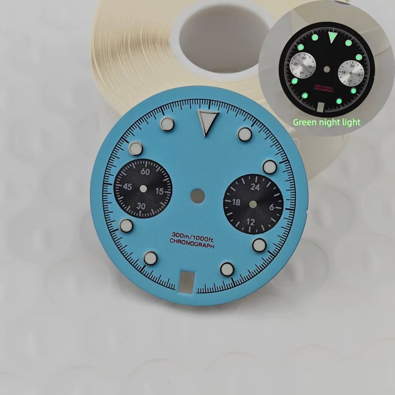 29.5mm Multi-functional 6 o’clock Watch Dial Green Lume for VK64 Movement Parts
