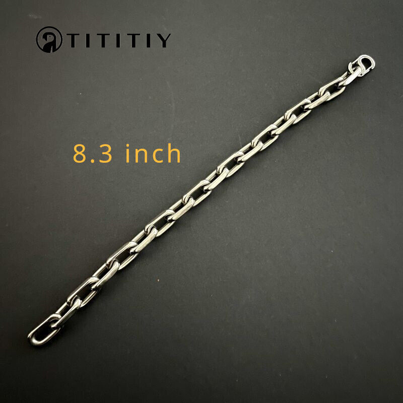 8mm Pure Titanium Chain Bracelet for Men’s Flat O-Chain Anti Allergy 8.3 inch