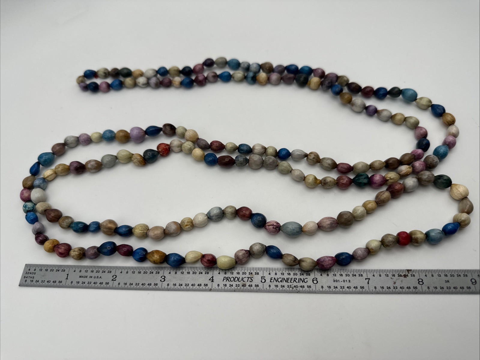 Vintage Colorful Dyed Job’s Tears Seeds Beaded Statement Necklace Long 62” Long