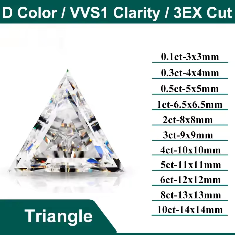 Moissanite Triangle Loose Stone D Color VVS1 GRA Certified 3mm-14mm 0.1CT-10CT
