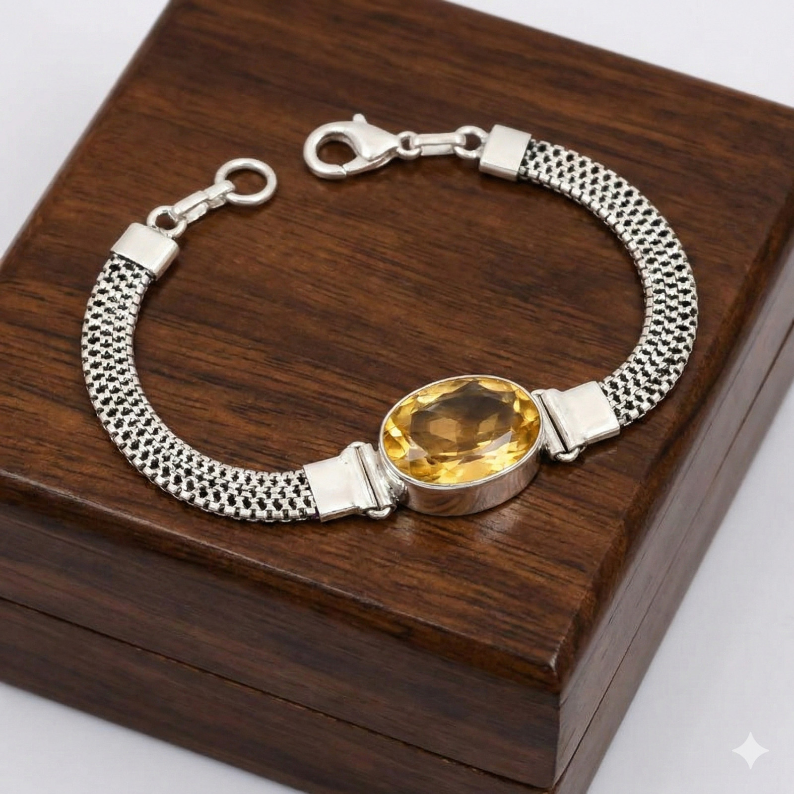 Yellow Citrine Gemstone Handmade 925 Sterling Silver Jewelry Chain Bracelet