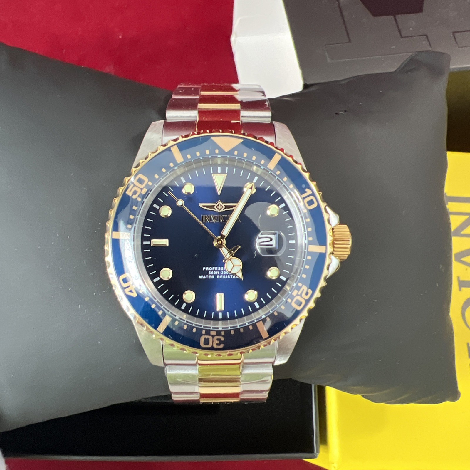 Invicta Men’s Watch Pro Diver Quartz Blue Dial Two Tone Steel Bracelet 22058 43m