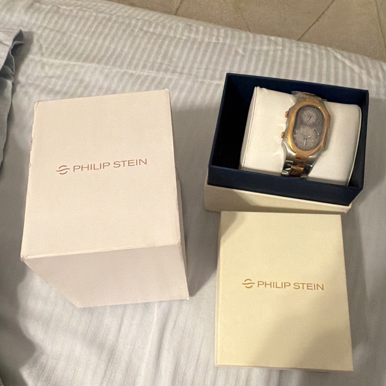 Philip Stein Signature Quartz Two-Tone SS Bracelet Gray Dial Arabic w/ Box