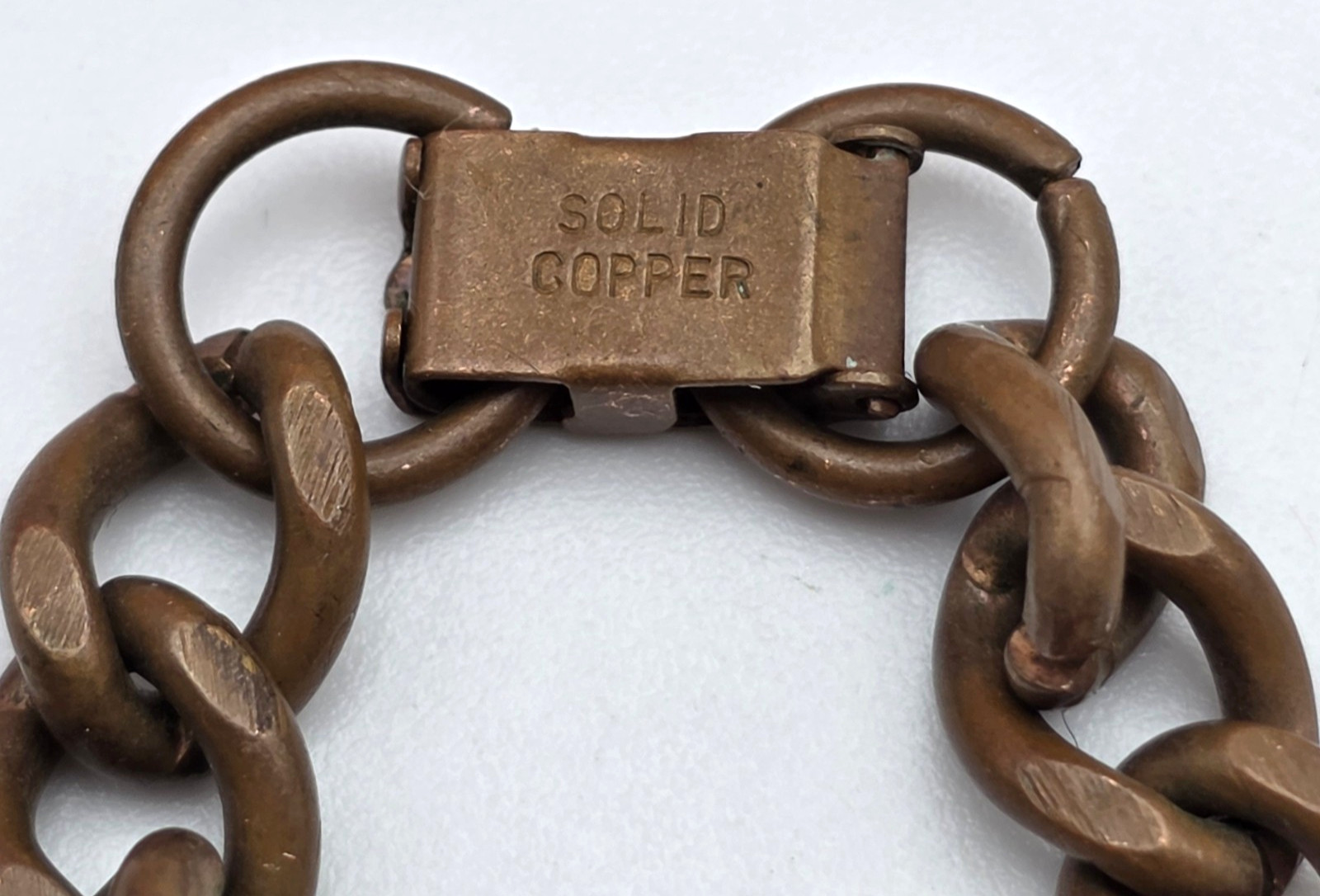 Vintage Solid Copper Heavy Rolo Cable Link Bracelet 6.25 In Fold Over Clasp 8.2m