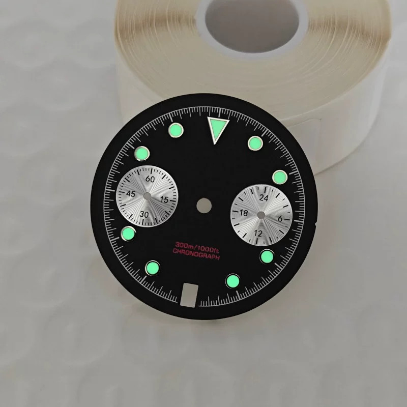 29.5mm Multi-functional 6 o’clock Watch Dial Green Lume for VK64 Movement Parts