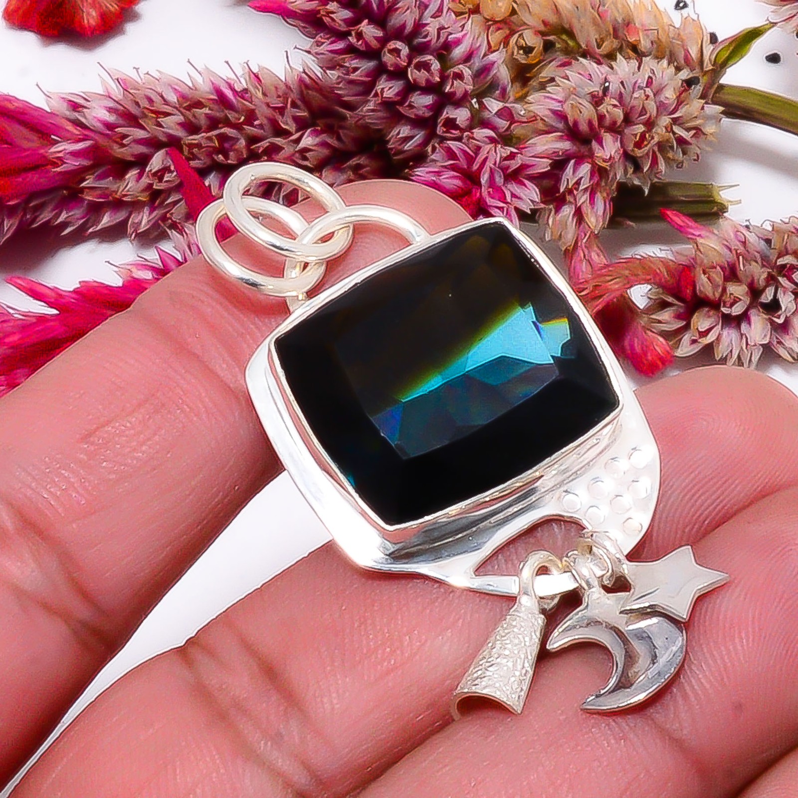 Tourmaline Designer Pandent With Charm 925 Sterling Silver Pendant 1.95″ sku2