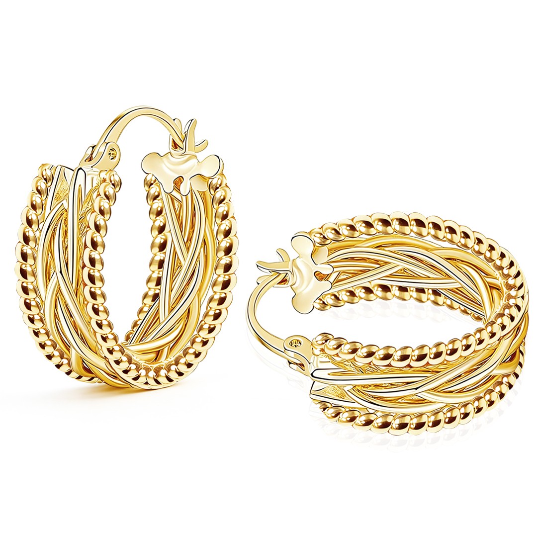 14K Gold Twisted Chunky Hoop Earrings 23mmx9mm Thick Unique Jewelry Women Gift