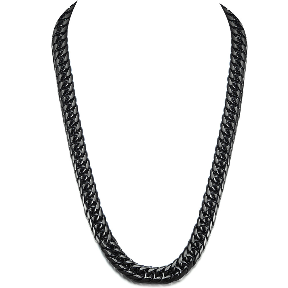 11mm/13mm Women Men’s Black Stainless Steel Cuban Link Chain Necklace 16-40inch