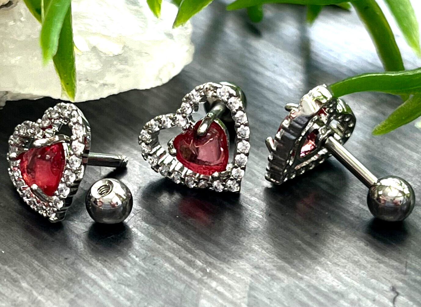 1pc CZ Gem Lined Heart Surgical Steel Tragus Helix Ear Cartilage Stud Ring