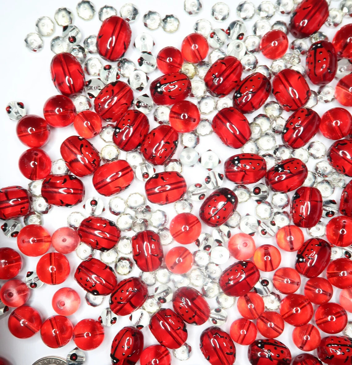 Ladybug Beads Glass Beads For Bracelet Making Garden Lucky 13mm RED Oval 20 pcs