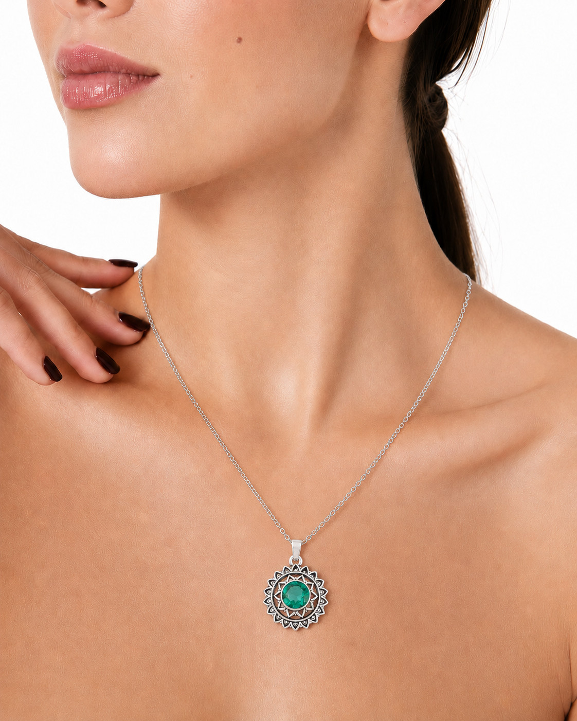 Emerald Gemstone 925 Sterling Silver Artisan Jewelry Pendant Necklace 1.14″ Gift