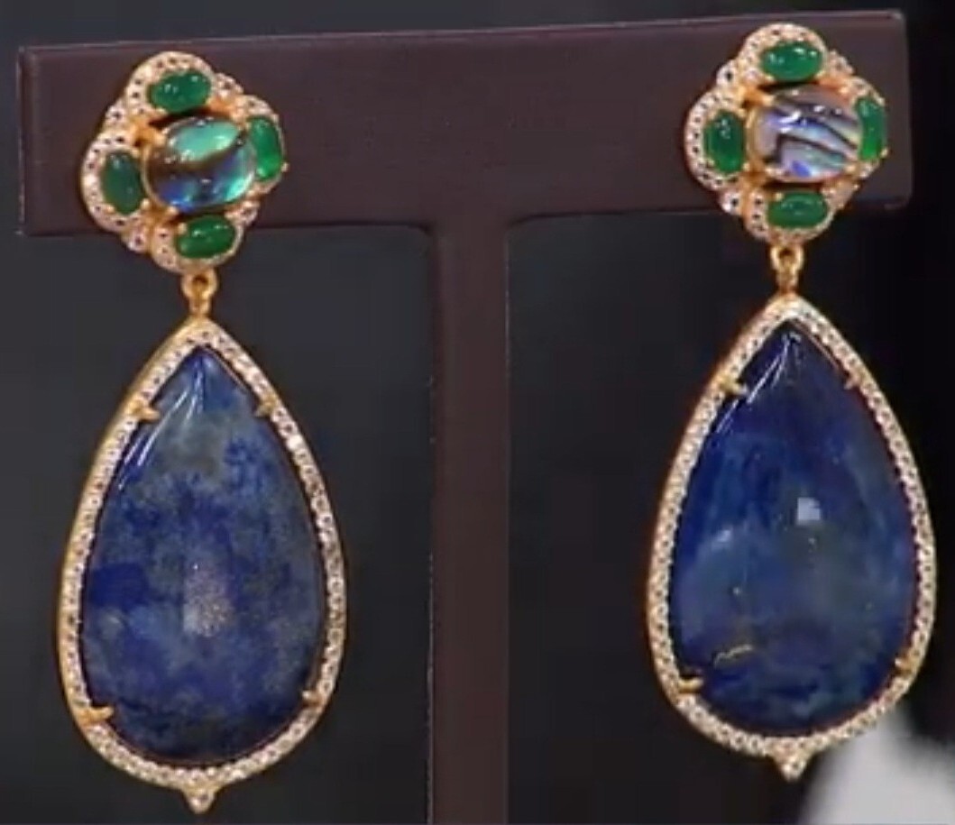 Rarities Sterling Silver Gold Plated Bue Lapis & Abalone Drop Earrings-NWT