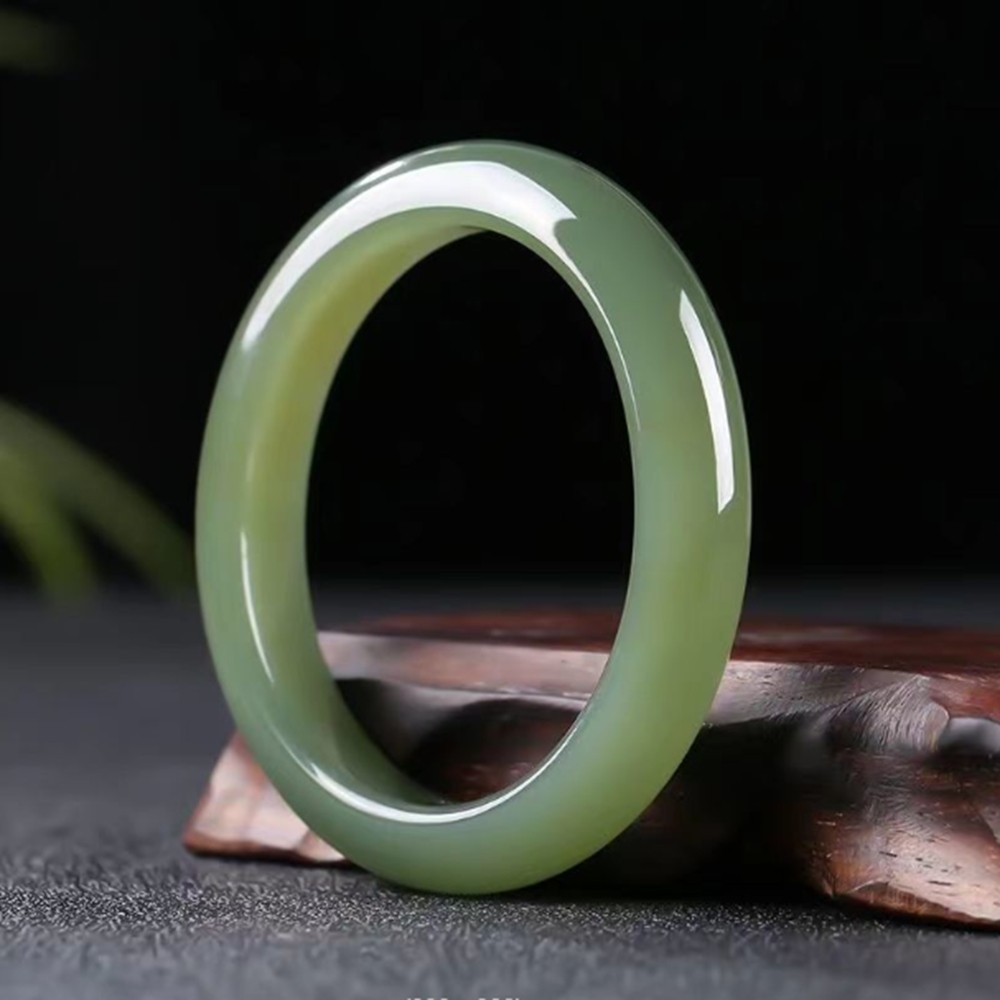 Certified 54-64mm Green Natural Untreated HeTian Nephrite Jade Bangle Bracelet