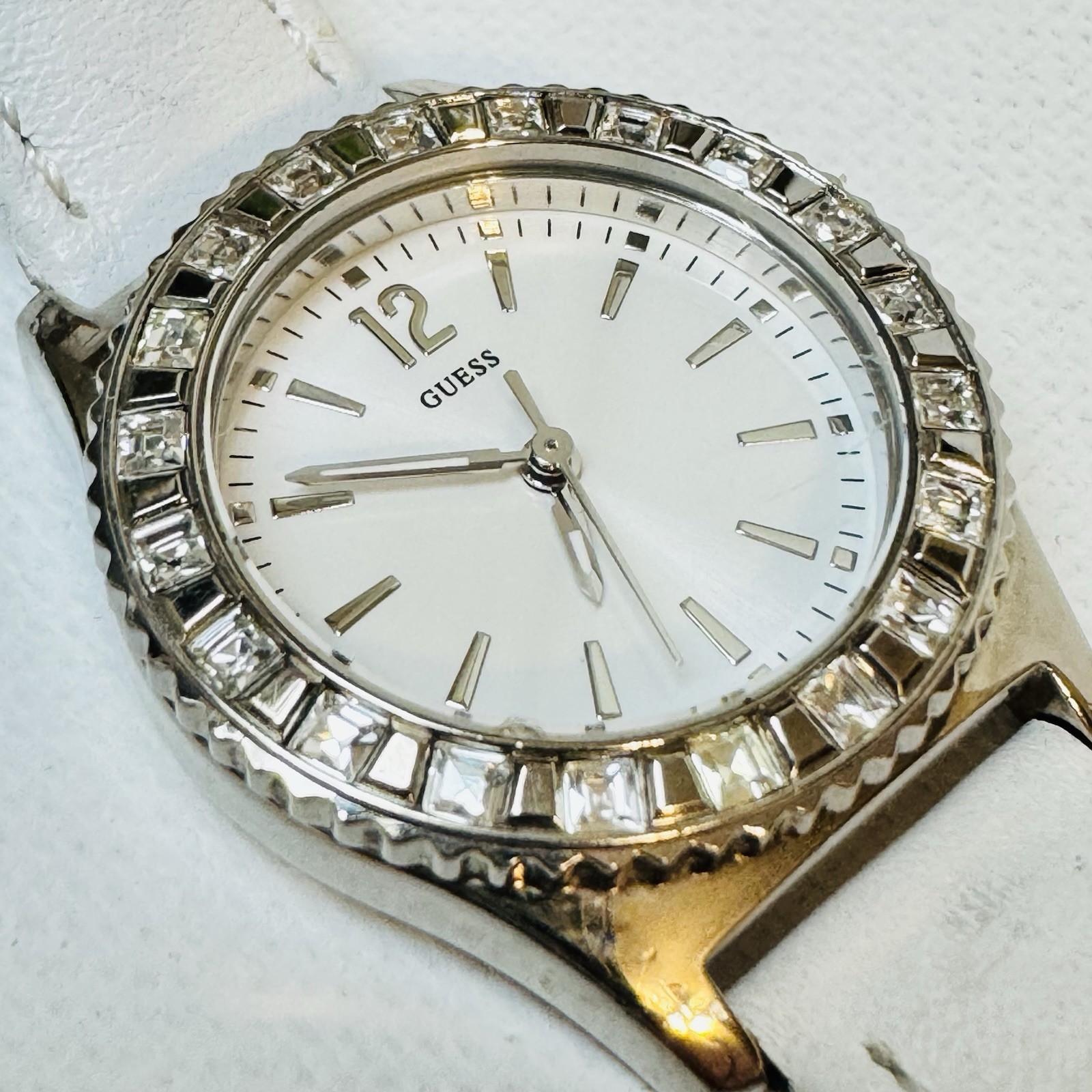 Guess WaterPro 28mm Women’s Watch Silver Crystals White Band U95176L1