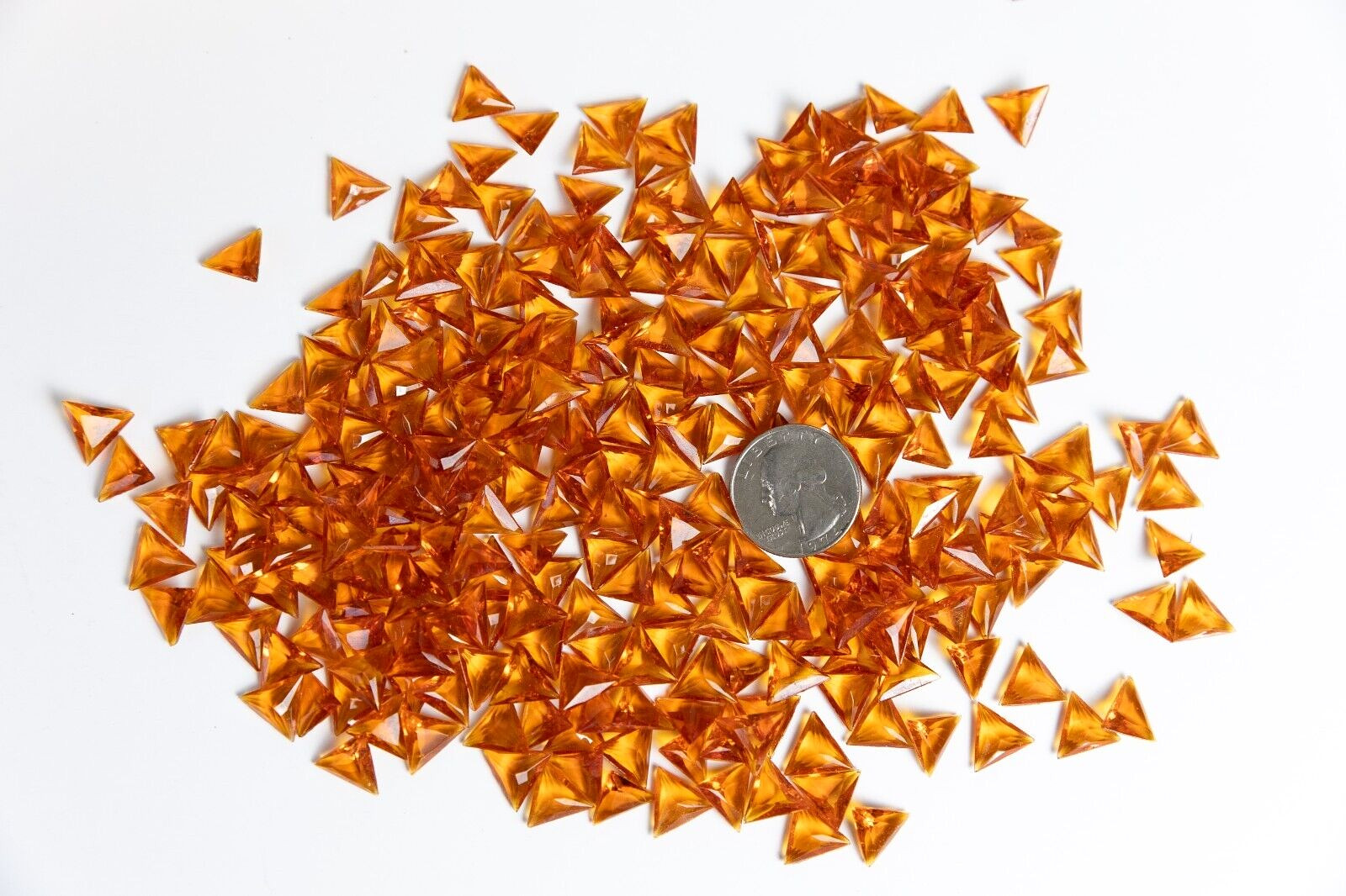 (36) Topaz Orange 12mm Triangle Rhinestones (Pointed Back/Faceted Beveled Front)