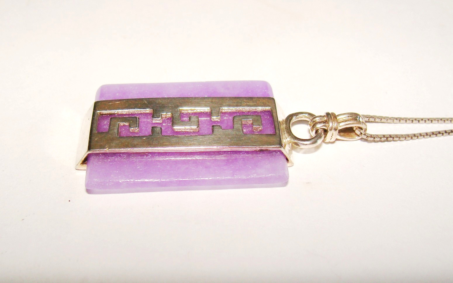 Ross Simons 10.7g Sterling Silver Carved Lavender Jade Pendant & 16″ Necklace