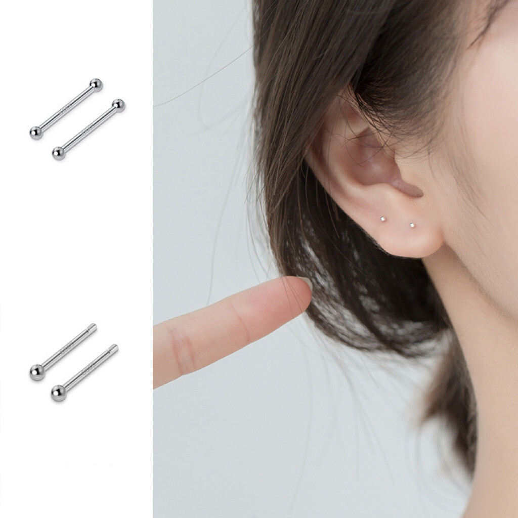 Genuine 999 Pure Silver 1.5mm Tiny Solid Ball Bead Stud Earrings Ear Piercing