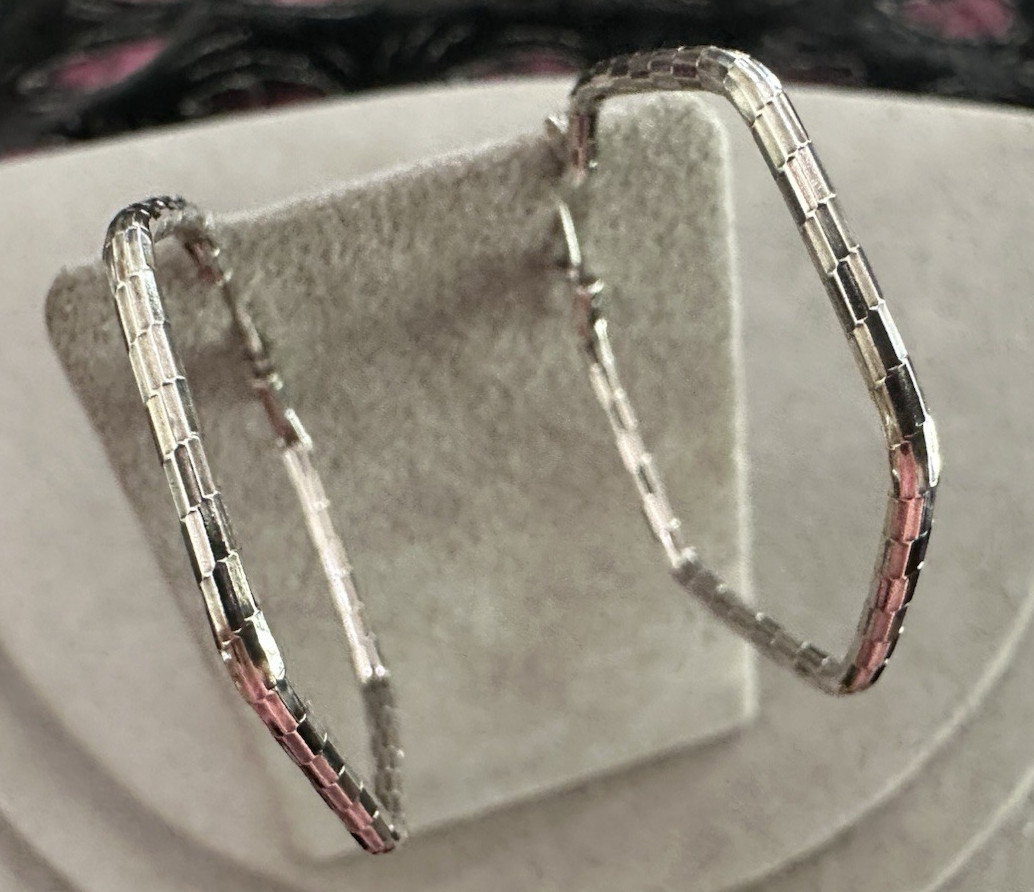 Sterling Silver Pinched Pentagon Hoop Earrings Mexico 1.5″