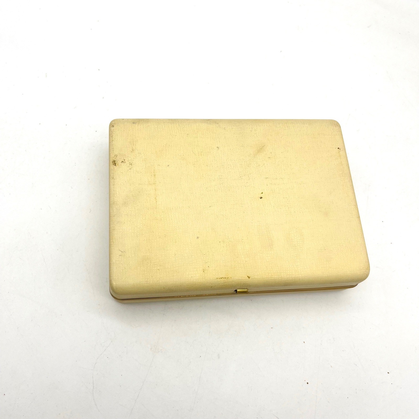Vintage Cream Faux Leather Jewelry Box Purple Velvet Interior Gold Trim Ring Box