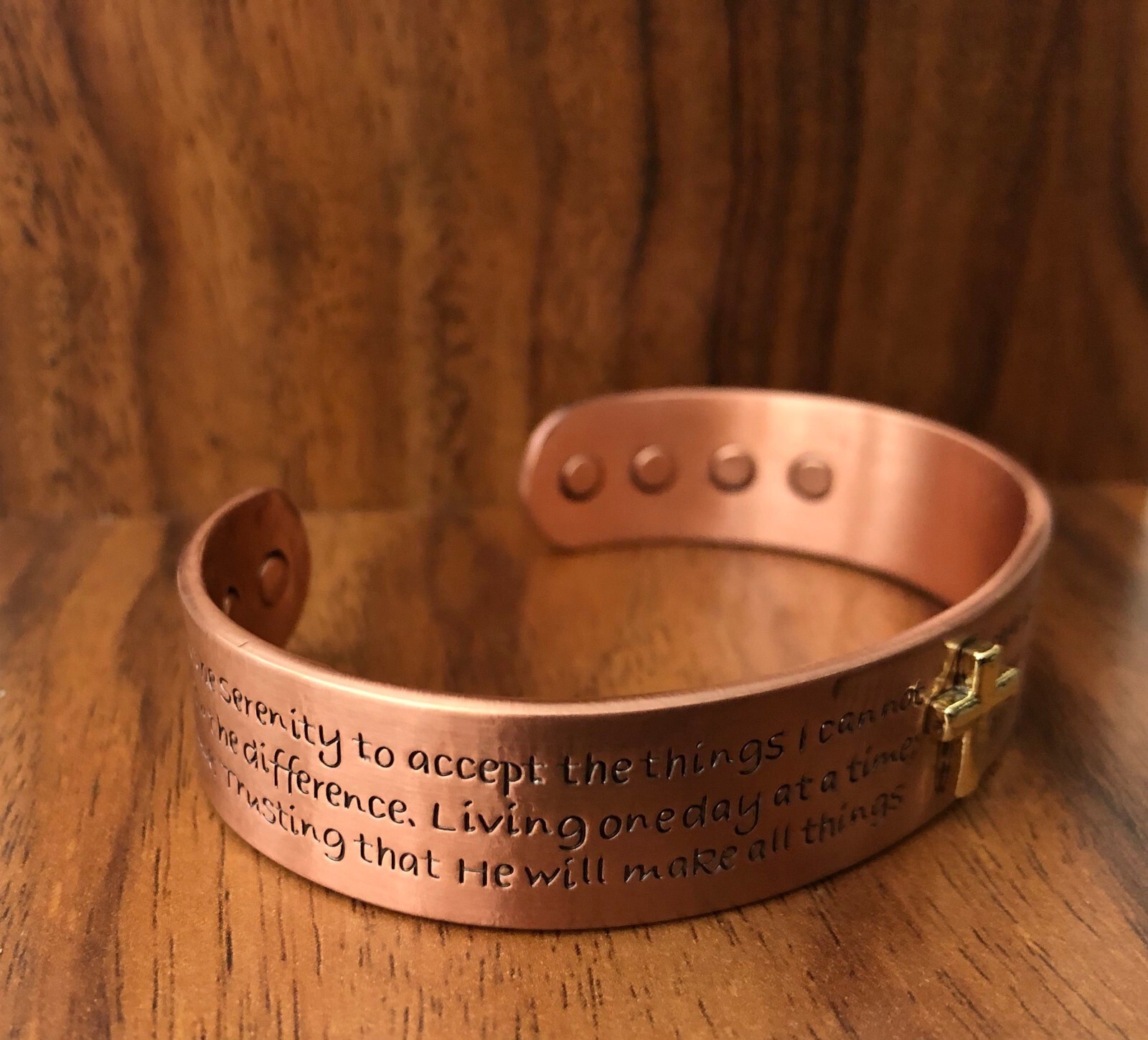 Engraved Cross Magnetic Energy Bracelet Serenity Prayer Adjustable Jewelry Cuff