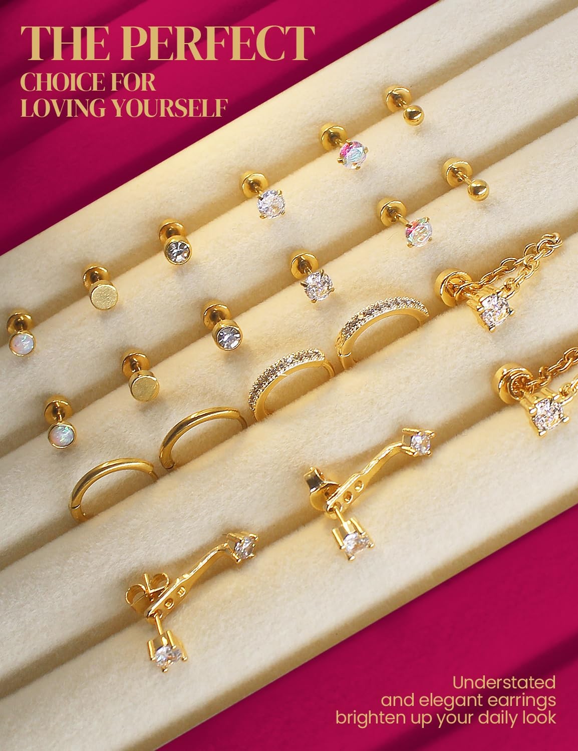 10 & 14 Pairs Hypoallergenic 14K Gold Plated Flat Back Earrings Hoops for Wom…