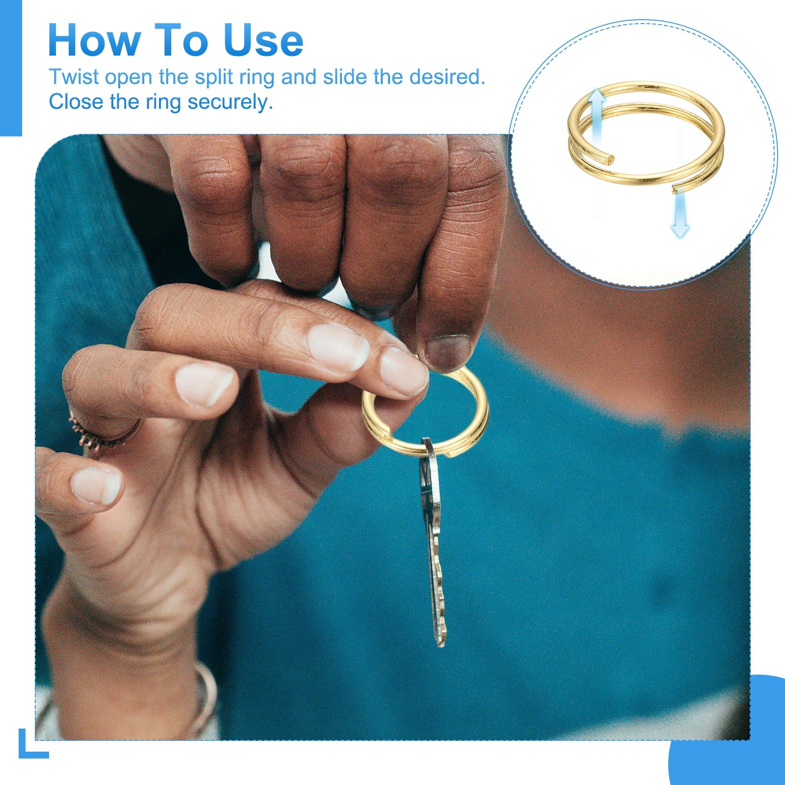 Round Split Ring, 20 Pcs 8 mm Small Split Ring with Double Loops Gold