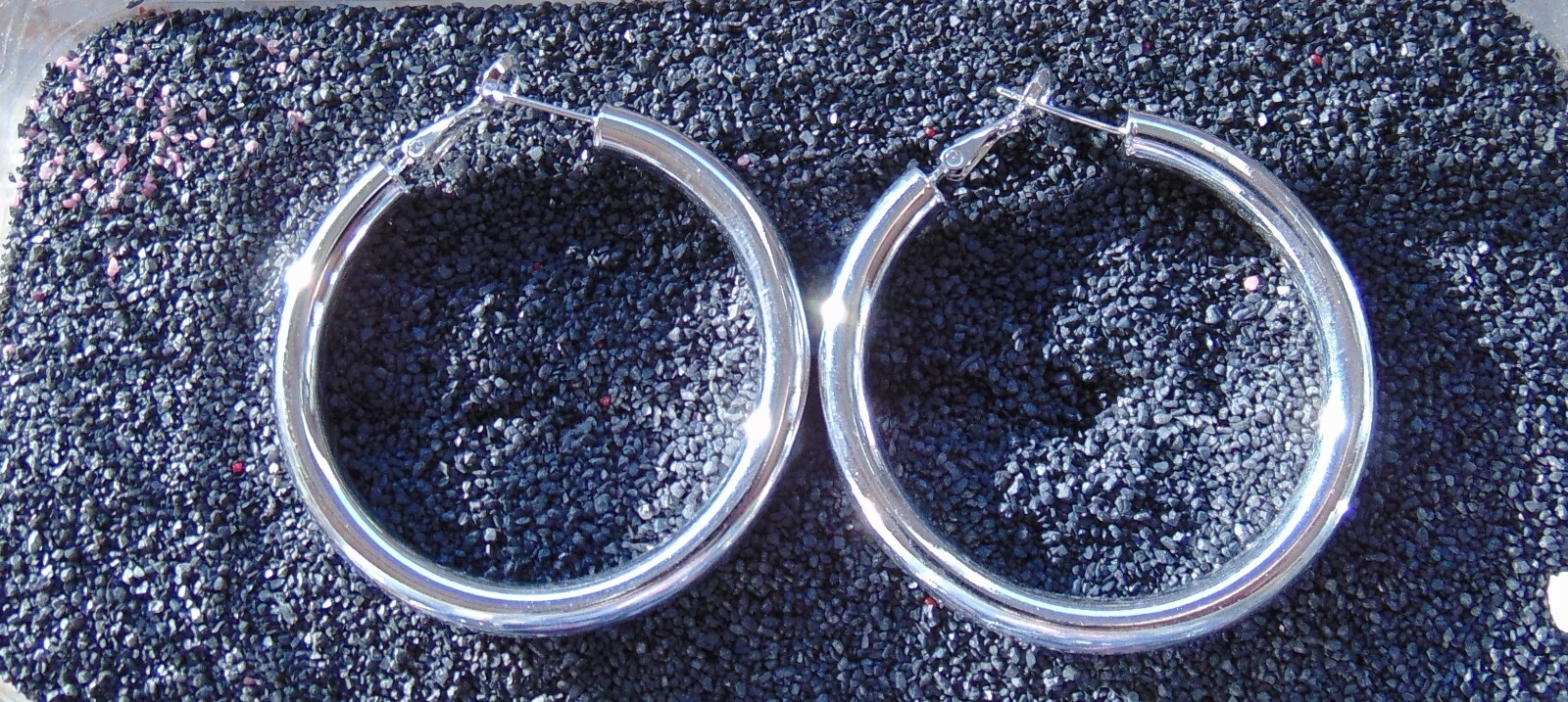 925 Silver XXL Hoop Earrings 50mm 5mm Large Round Dangle Mirror Hinged Clasp