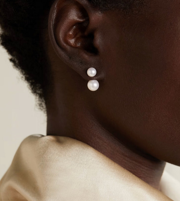Genuine 14K Gold Filled Double Pearl Post Earrings Designer Dupe